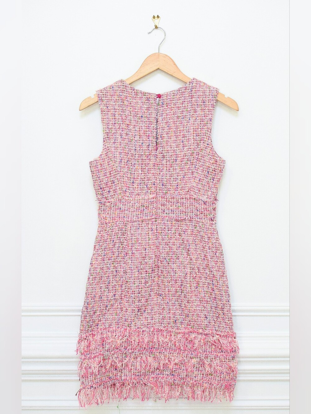 NWT Milly Gabby Fringe Tweed Dress Pink Size 0 Sheath Knee Length Preppy Retro - Picture 6 of 10